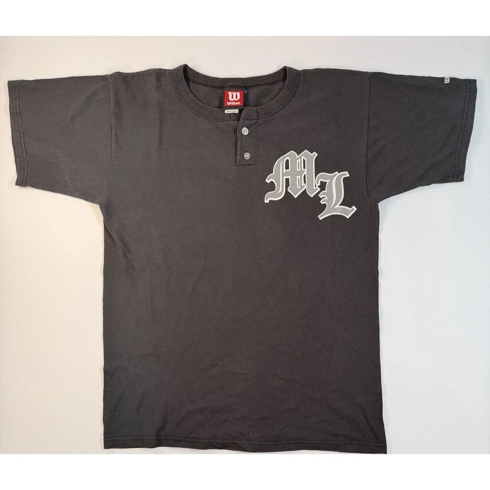 Wilson Vintage Henley Shirt Mens Large Black 2 Button Made Mexico